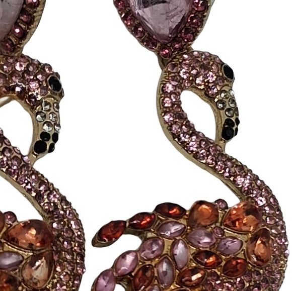 PINK FLAMINGO CRYSTAL DROP STATEMENT EARRINGS - Picture 5 of 6